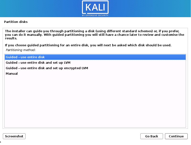 Installer guide to partition disk