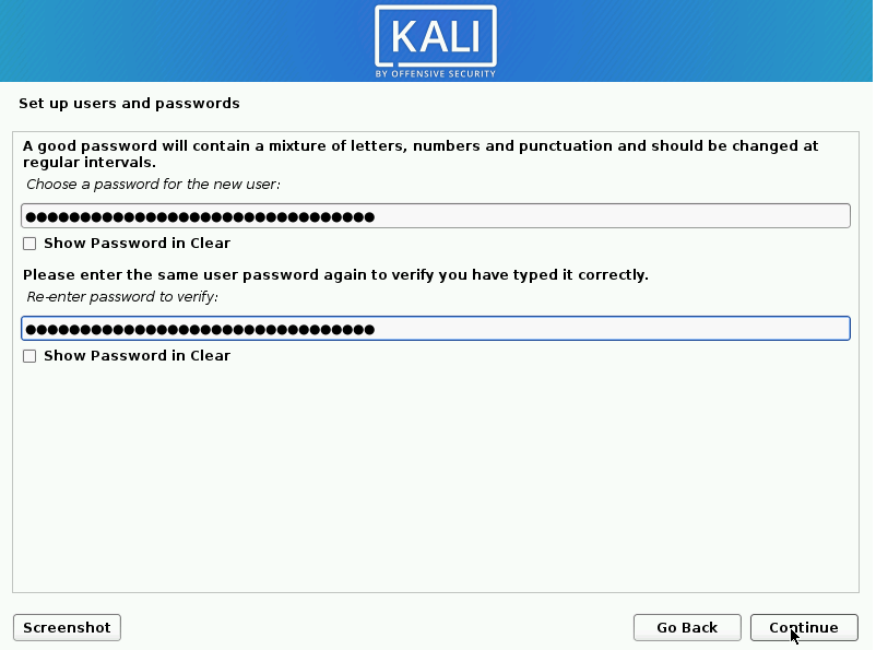 Setup password for account