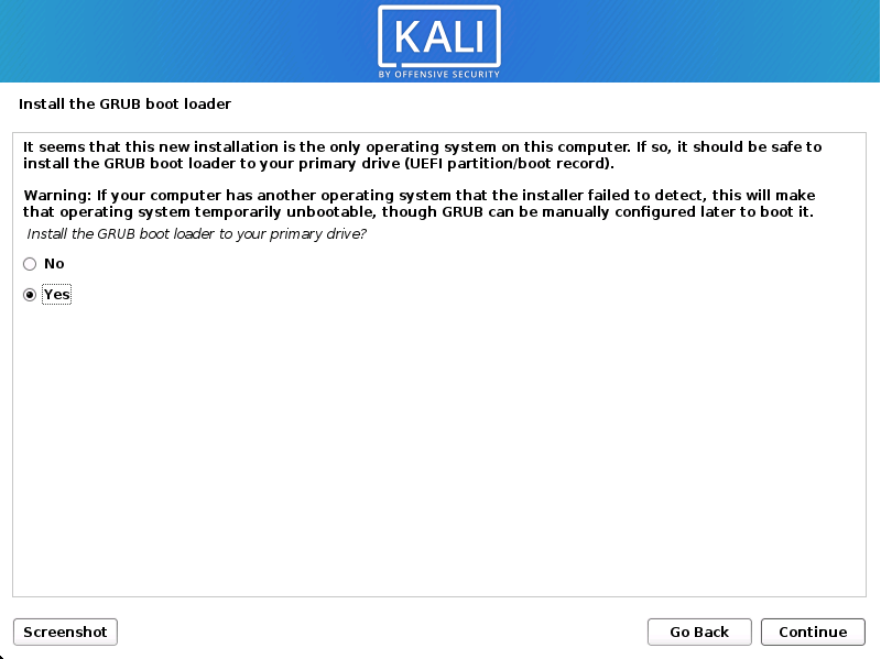 Install GRUB boot loader page